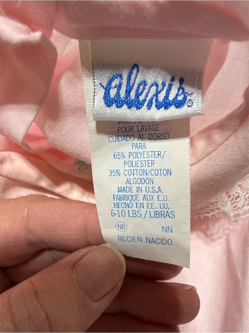 Vintage Alexis Pink Ruffle Lace Bubble Romper Made in USA Newborn NB - Picture 3 of 3